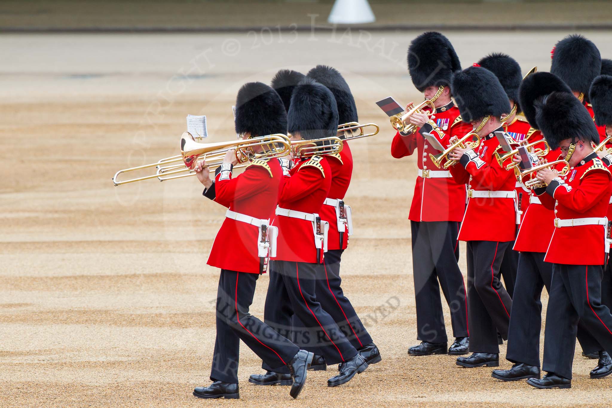 Major General's Review 2013: Musicians of the Band of the Coldstream Guards marching onto Horse Guards Parade..
Horse Guards Parade, Westminster,
London SW1,

United Kingdom,
on 01 June 2013 at 10:14, image #47