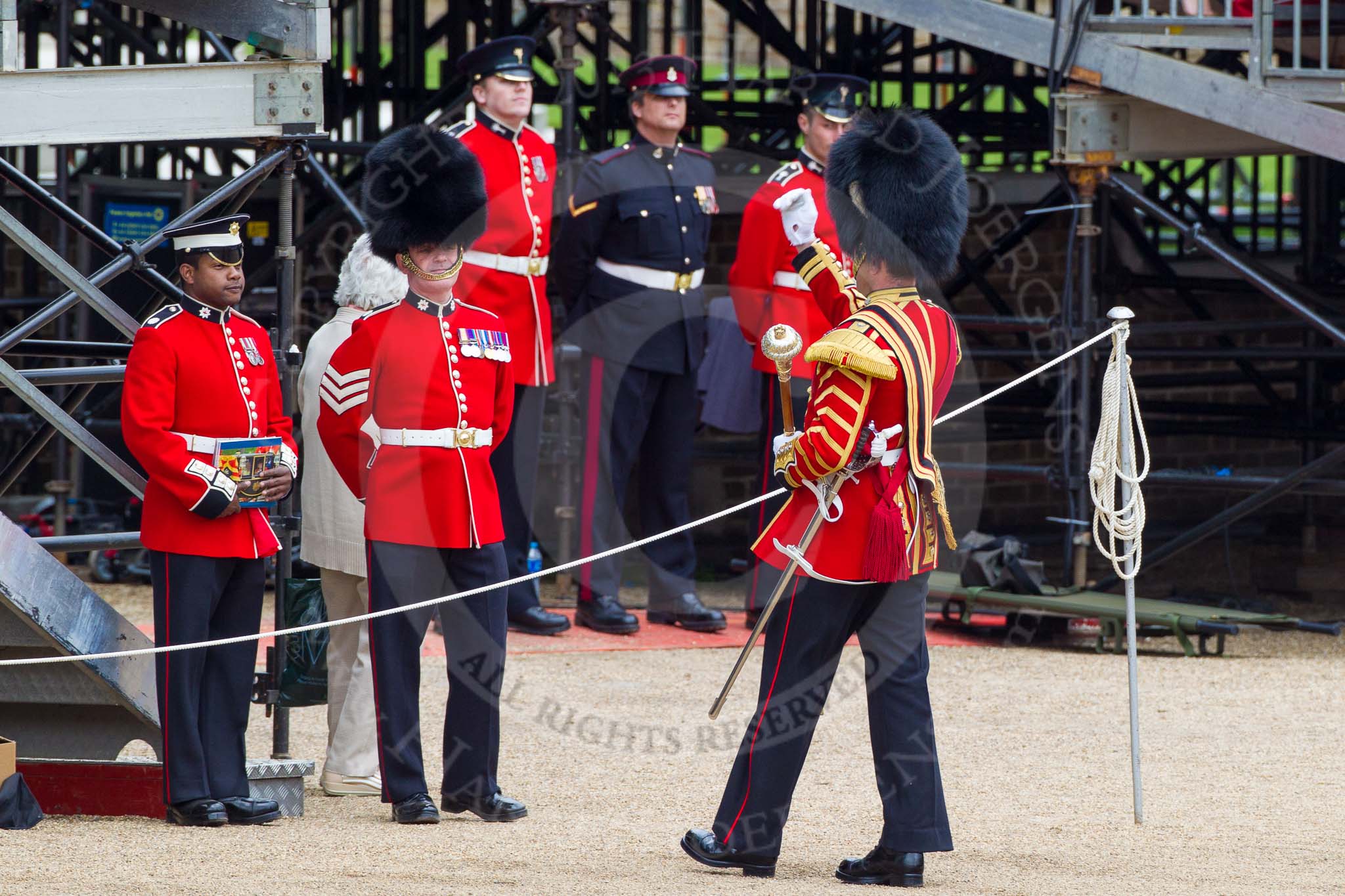 Major General's Review 2013: Senior Drum Major Matthew Betts, Grenadier Guards, leading the Band of the Coldstream Guards..
Horse Guards Parade, Westminster,
London SW1,

United Kingdom,
on 01 June 2013 at 10:14, image #48