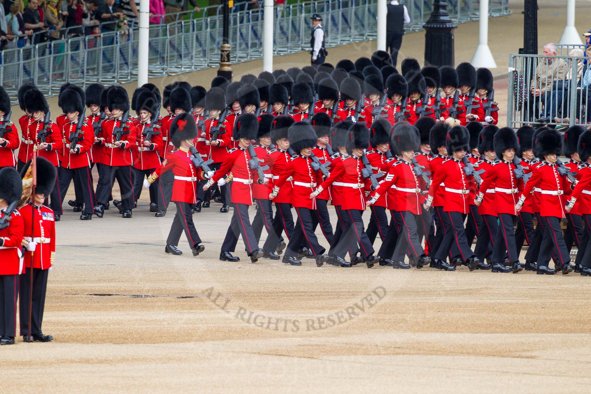 Major General's Review 2013: No. 6 Guard, No. 7 Company Coldstream Guards, is immediately followed by No. 5 Guard, 7 Company Scots Guards..
Horse Guards Parade, Westminster,
London SW1,

United Kingdom,
on 01 June 2013 at 10:23, image #75