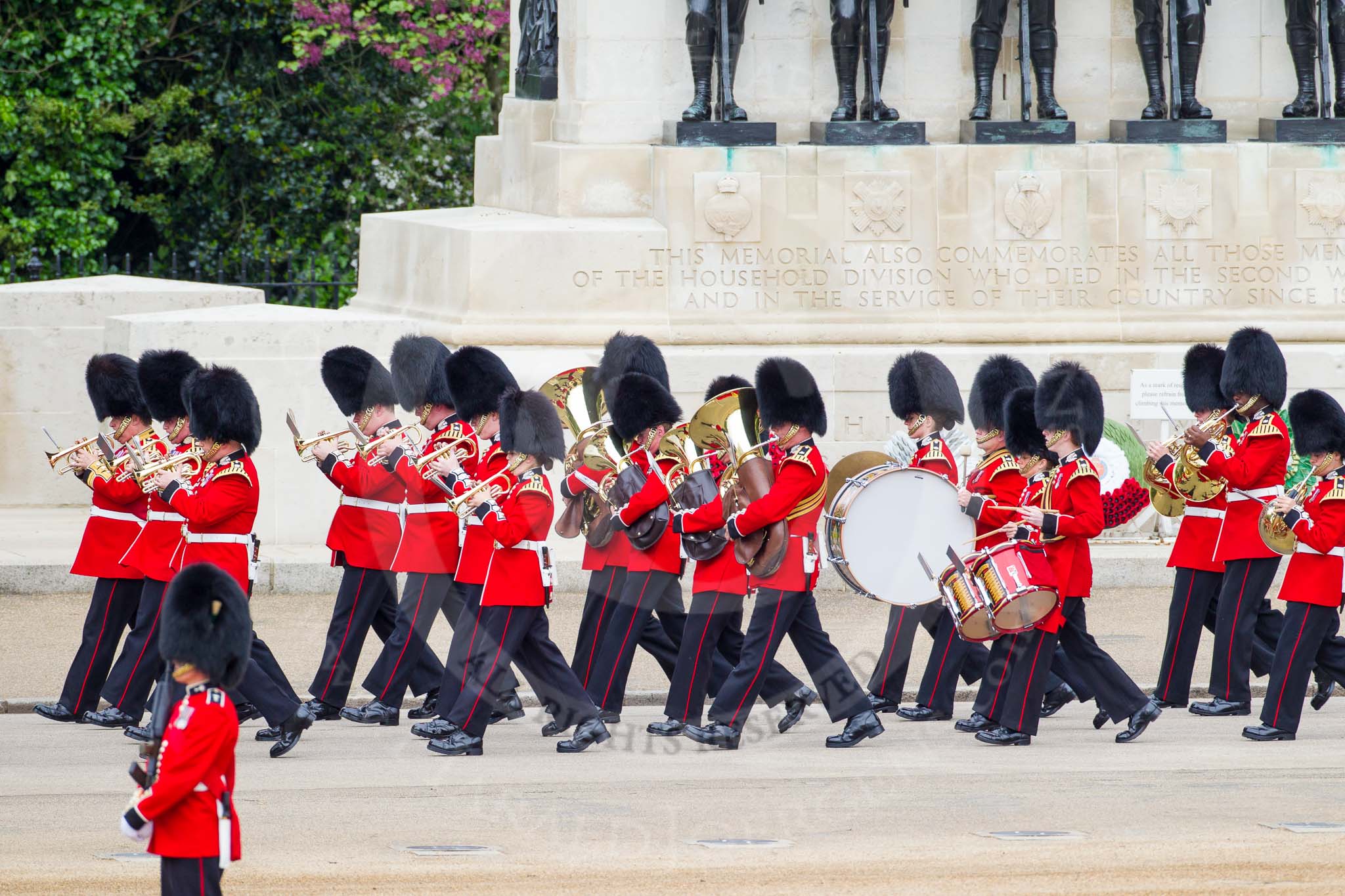 Major General's Review 2013: Musicians of the Band of the Scots Guards marching on Horse Guards Road..
Horse Guards Parade, Westminster,
London SW1,

United Kingdom,
on 01 June 2013 at 10:24, image #79