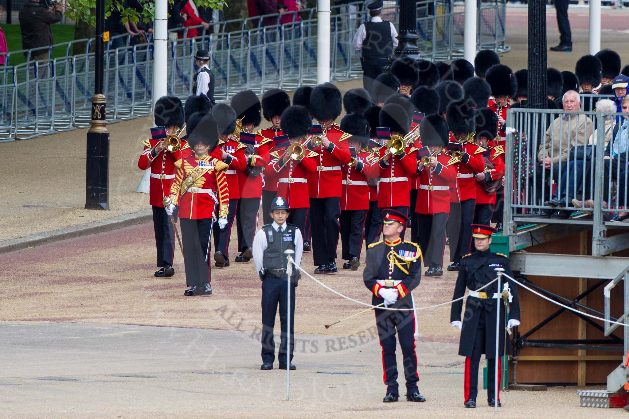 Major General's Review 2013: Drum Major D P Thomas, Grenadier Guards, leading the Band of the Grenadier Guards onto Horse Guards Parade..
Horse Guards Parade, Westminster,
London SW1,

United Kingdom,
on 01 June 2013 at 10:26, image #88