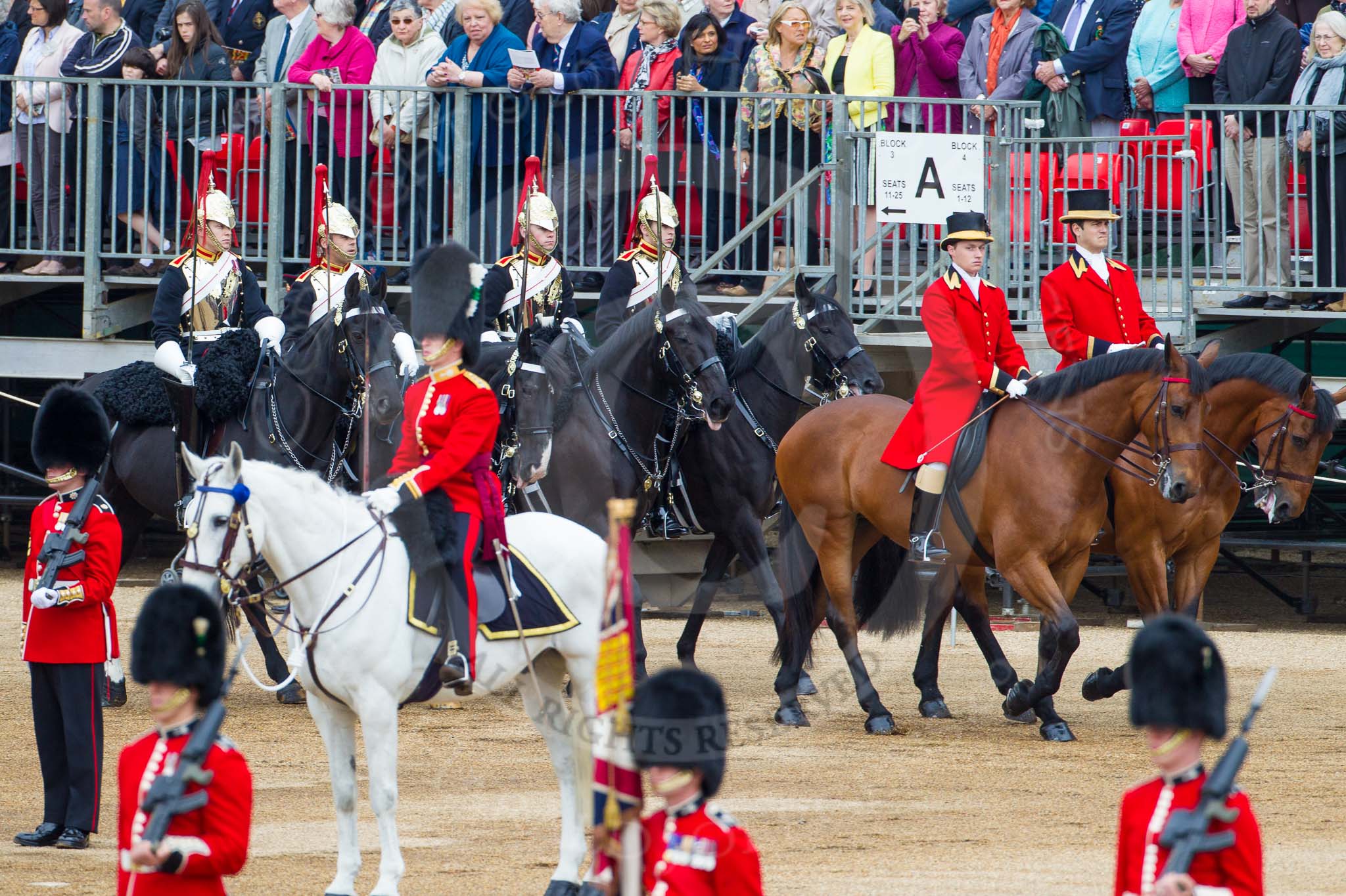 Major General's Review 2013: Two Grooms, The Royal Household.Four Troopers of The Blue and Royals (Royal Horse Guards and 1st Dragoons)..
Horse Guards Parade, Westminster,
London SW1,

United Kingdom,
on 01 June 2013 at 10:59, image #255