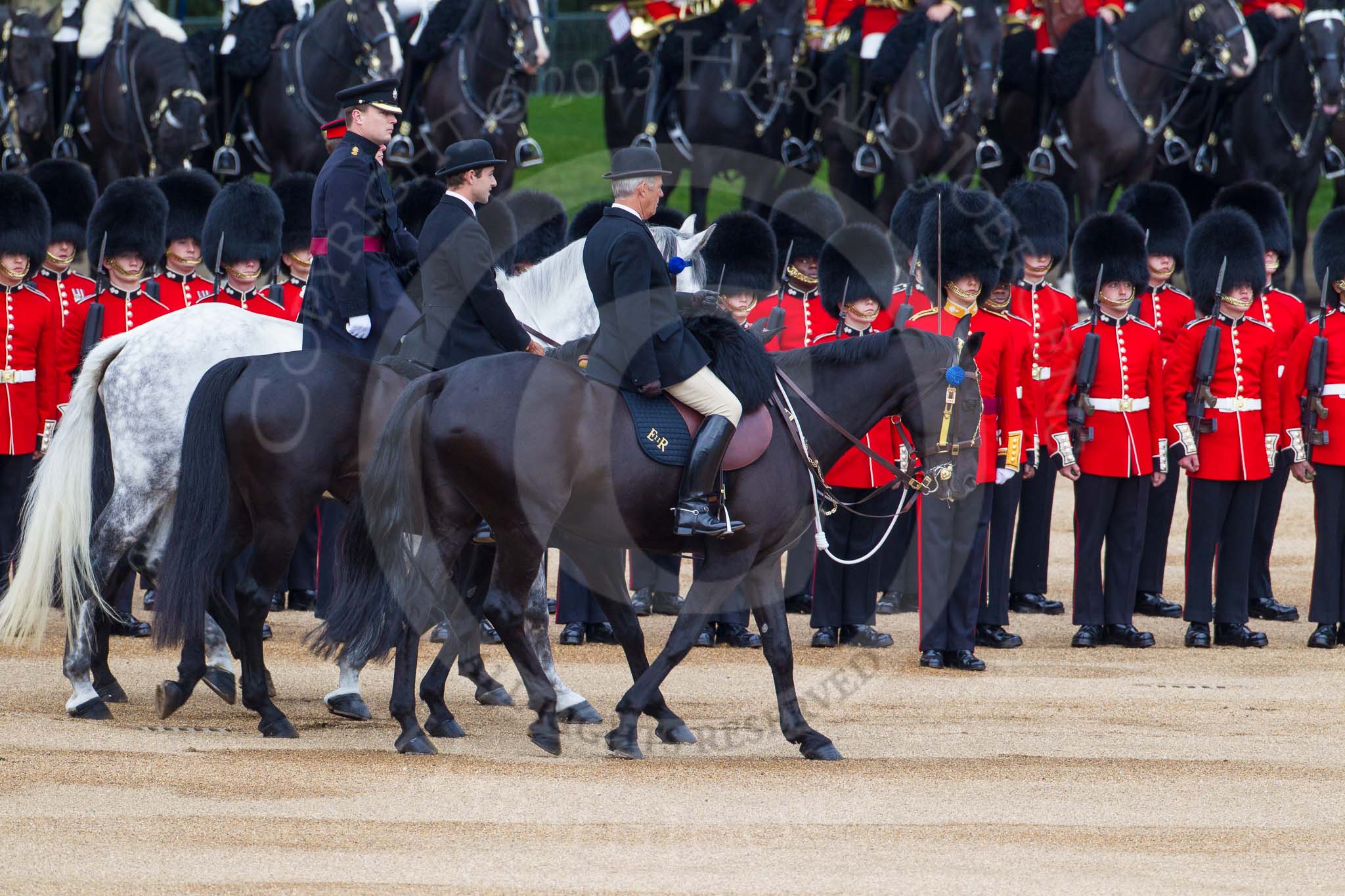 Major General's Review 2013: A two gentlemen, a Captain and Lieutenant Colonel representing Royal Colonels during Inspection of The Line at Horse Guards Parade..
Horse Guards Parade, Westminster,
London SW1,

United Kingdom,
on 01 June 2013 at 11:03, image #292