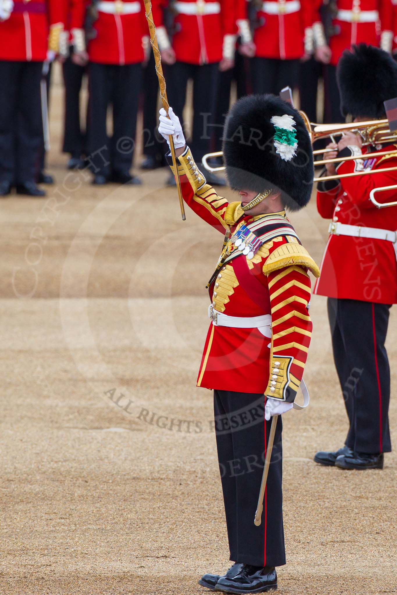 Major General's Review 2013: Drum Major Neill Lawman, Welsh Guards, leading the Band of the Welsh Guards..
Horse Guards Parade, Westminster,
London SW1,

United Kingdom,
on 01 June 2013 at 11:10, image #324