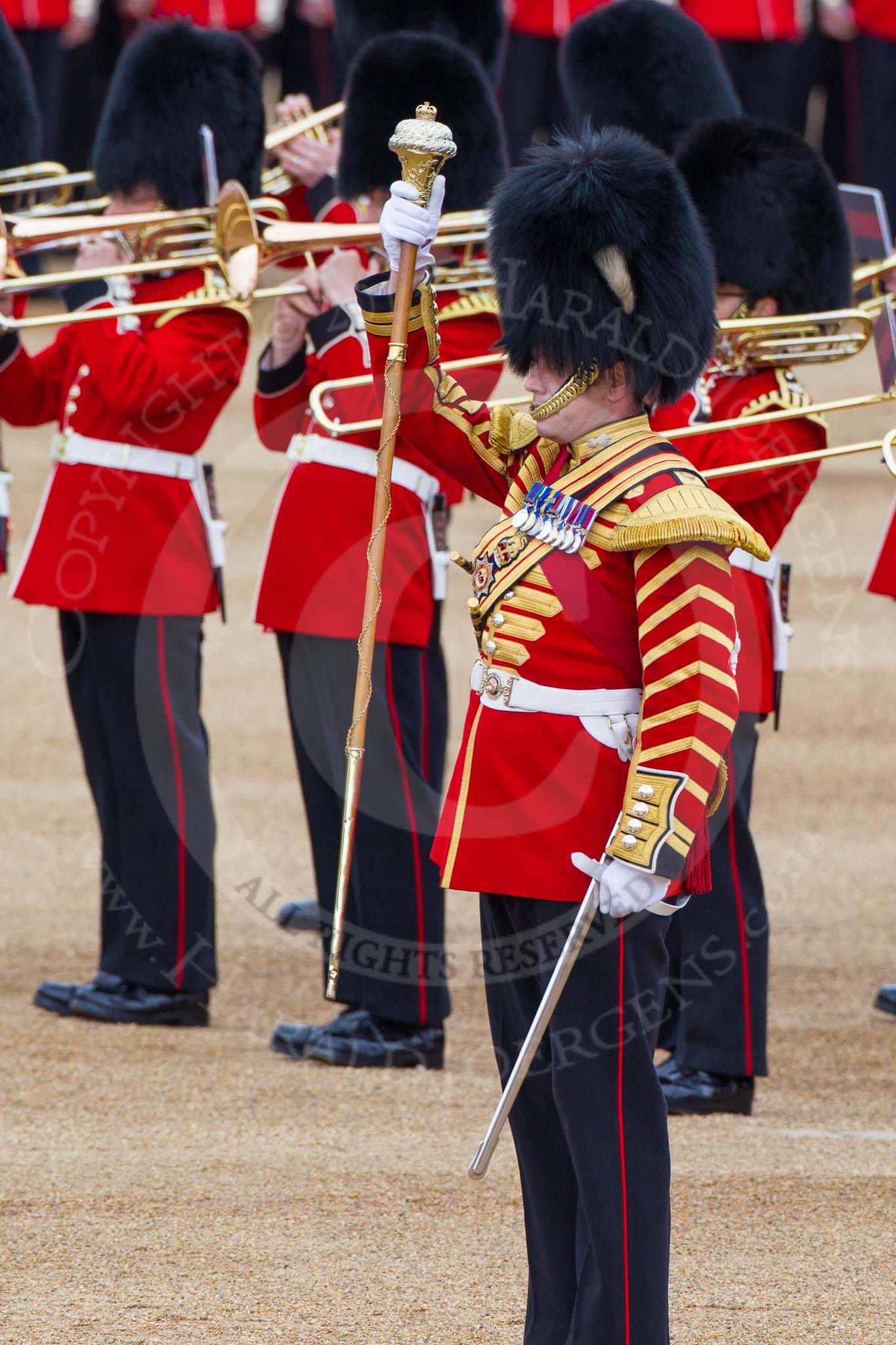 Major General's Review 2013: The Band of the Coldstream Guards, led by Senior Drum Major Matthew Betts, Coldstream Guards,.
Horse Guards Parade, Westminster,
London SW1,

United Kingdom,
on 01 June 2013 at 11:10, image #325