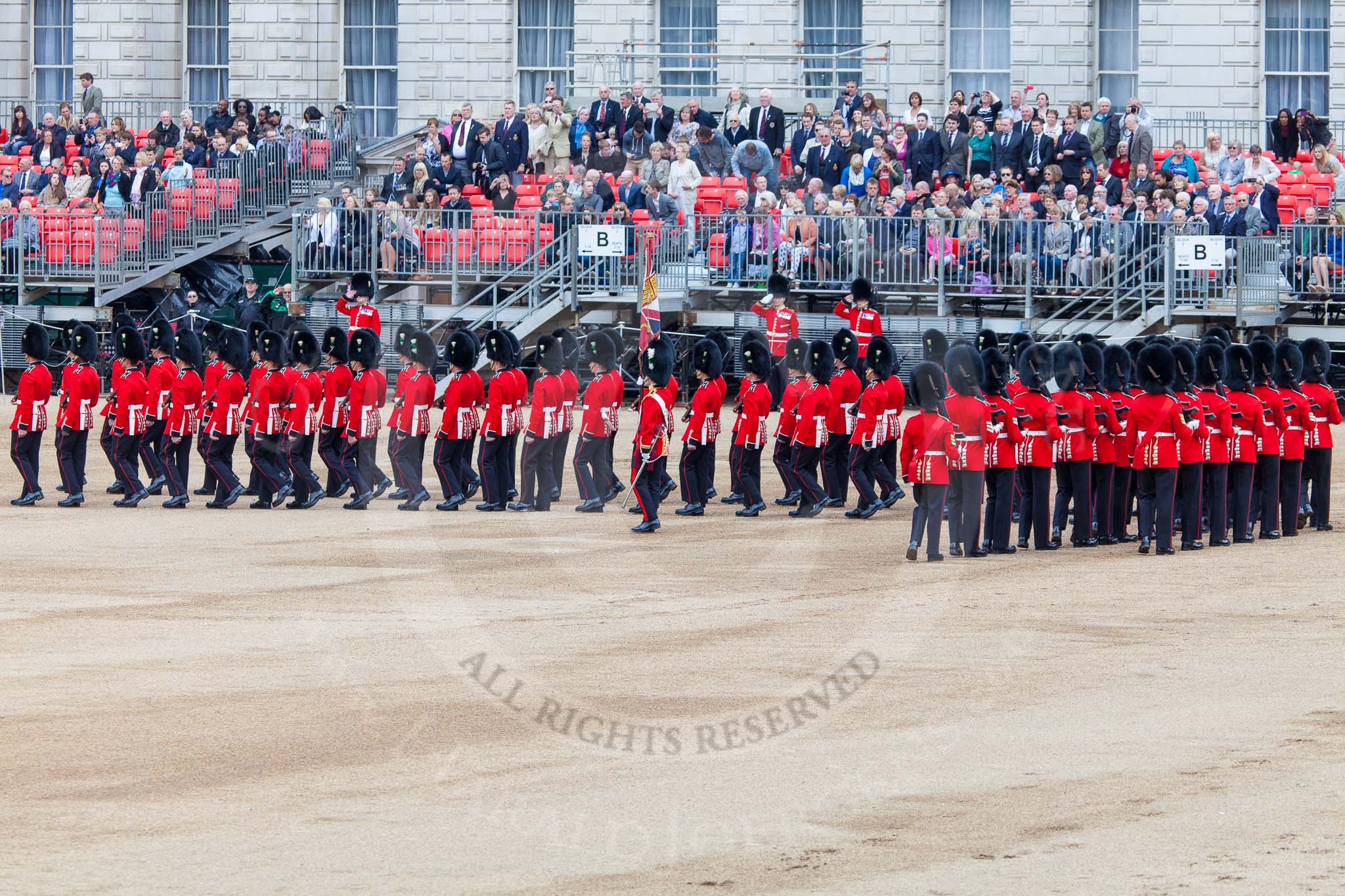 Major General's Review 2013: The Escort to the Colour performing a 90-degree-turn..
Horse Guards Parade, Westminster,
London SW1,

United Kingdom,
on 01 June 2013 at 11:22, image #416