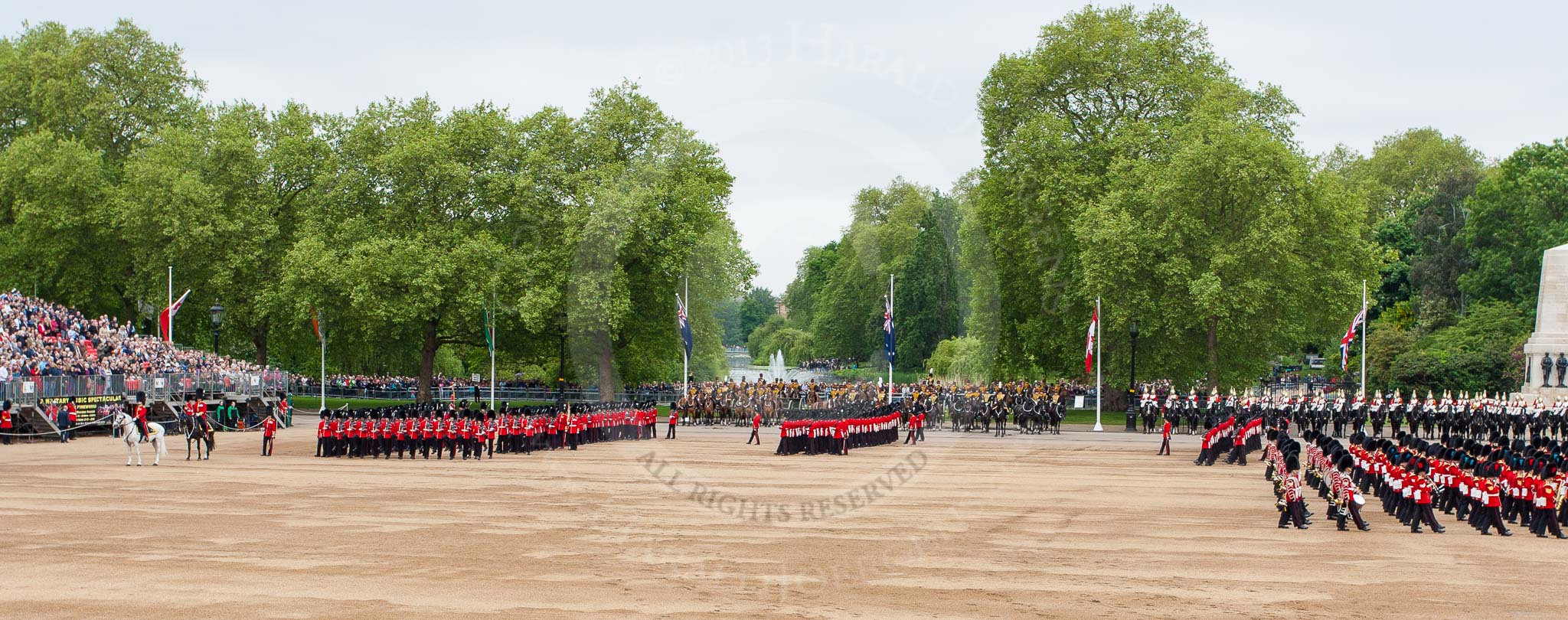 Major General's Review 2013: The March Past in Slow Time - Field Officer and Major of the Parade leading the six guards around Horse Guards Parade..
Horse Guards Parade, Westminster,
London SW1,

United Kingdom,
on 01 June 2013 at 11:30, image #463