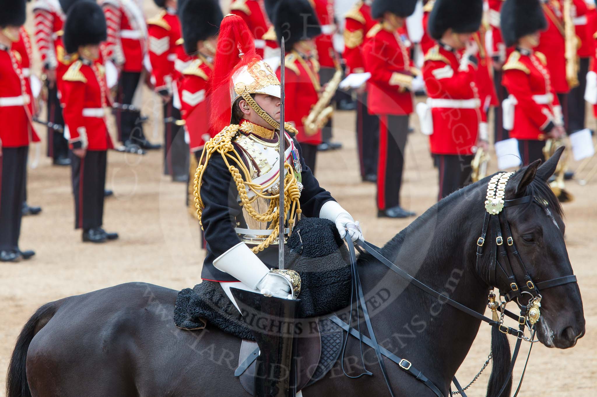 Major General's Review 2013: The Third and Forth Divisions of the Sovereign's Escort, The Blues and Royals, during the Ride Past..
Horse Guards Parade, Westminster,
London SW1,

United Kingdom,
on 01 June 2013 at 11:53, image #625