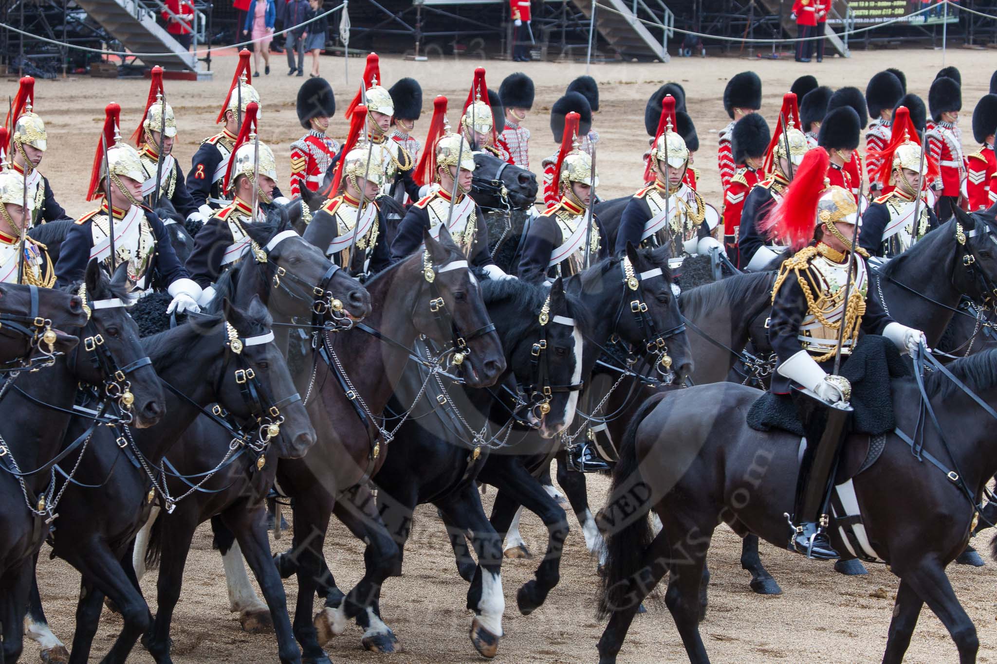 Major General's Review 2013: The Third and Forth Divisions of the Sovereign's Escort, The Blues and Royals, during the Ride Past..
Horse Guards Parade, Westminster,
London SW1,

United Kingdom,
on 01 June 2013 at 11:53, image #626