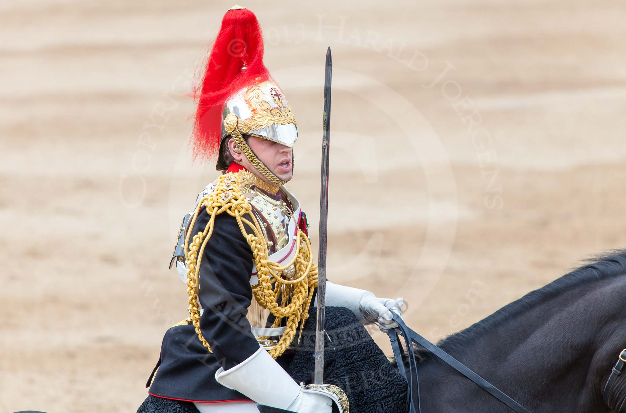 Major General's Review 2013: The Third and Forth Divisions of the Sovereign's Escort, The Blues and Royals, during the Ride Past..
Horse Guards Parade, Westminster,
London SW1,

United Kingdom,
on 01 June 2013 at 11:53, image #628