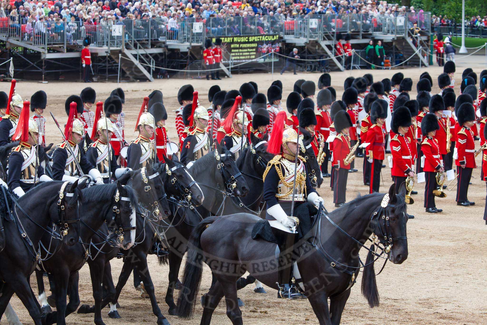 Major General's Review 2013: The Third and Forth Divisions of the Sovereign's Escort, The Blues and Royals, during the Ride Past..
Horse Guards Parade, Westminster,
London SW1,

United Kingdom,
on 01 June 2013 at 11:53, image #629