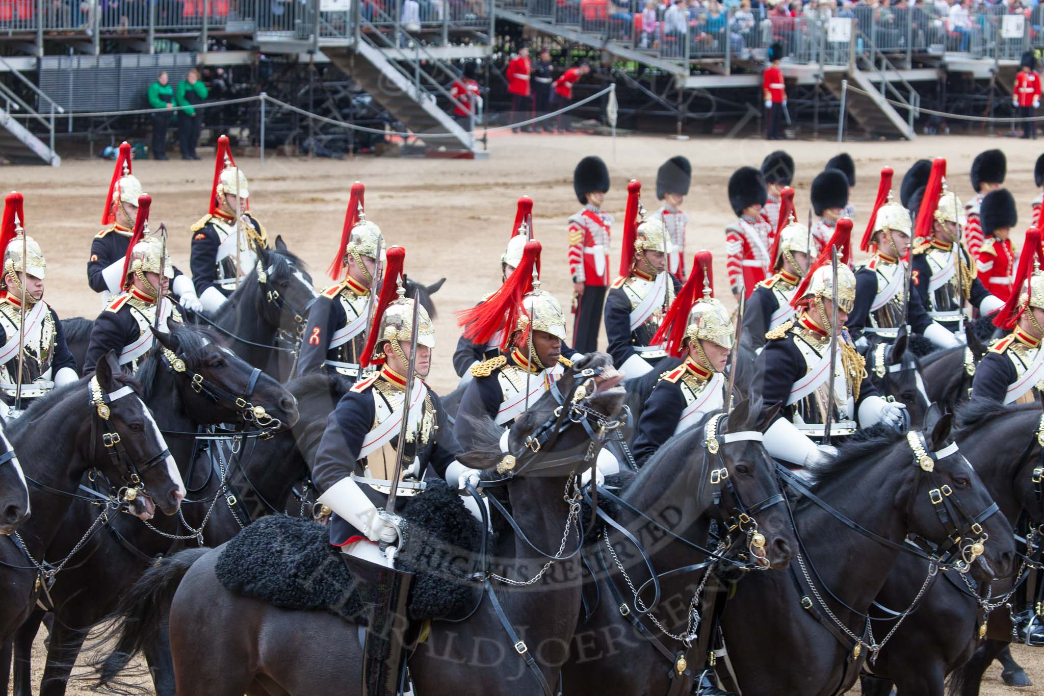 Major General's Review 2013: The Third and Forth Divisions of the Sovereign's Escort, The Blues and Royals, during the Ride Past..
Horse Guards Parade, Westminster,
London SW1,

United Kingdom,
on 01 June 2013 at 11:53, image #630