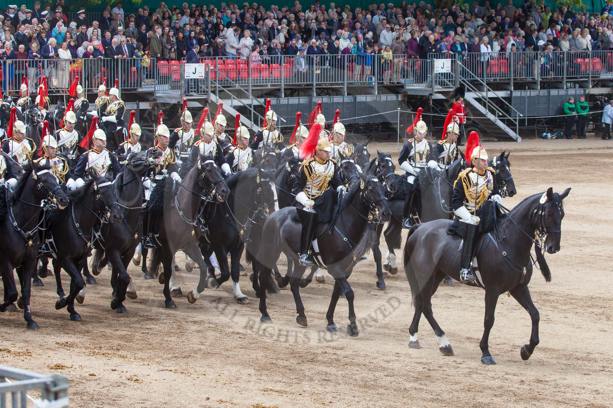 Major General's Review 2013: The Third and Forth Divisions of the Sovereign's Escort, The Blues and Royals, during the Ride Past..
Horse Guards Parade, Westminster,
London SW1,

United Kingdom,
on 01 June 2013 at 11:57, image #652