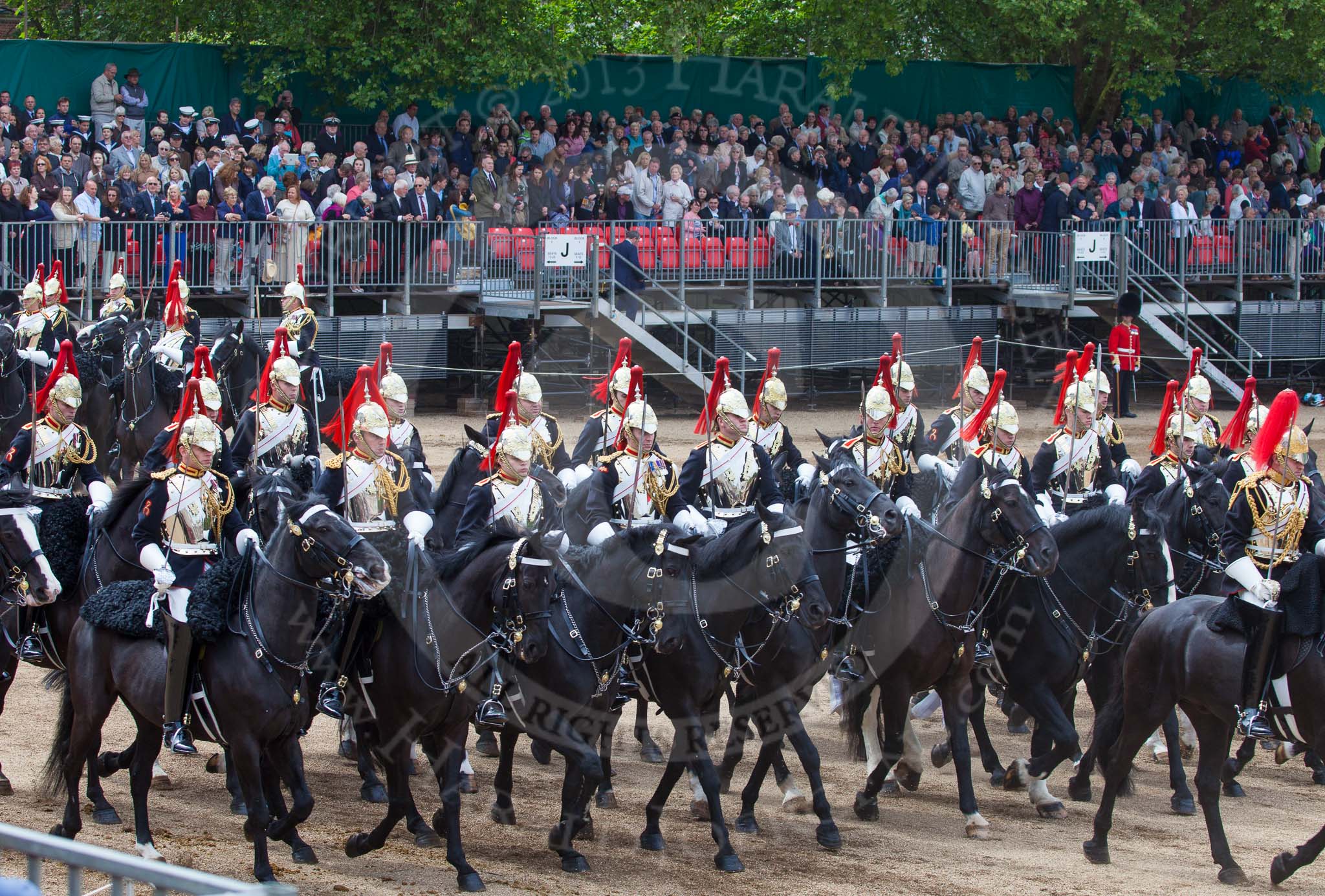 Major General's Review 2013: The Third and Forth Divisions of the Sovereign's Escort, The Blues and Royals, during the Ride Past..
Horse Guards Parade, Westminster,
London SW1,

United Kingdom,
on 01 June 2013 at 11:57, image #653