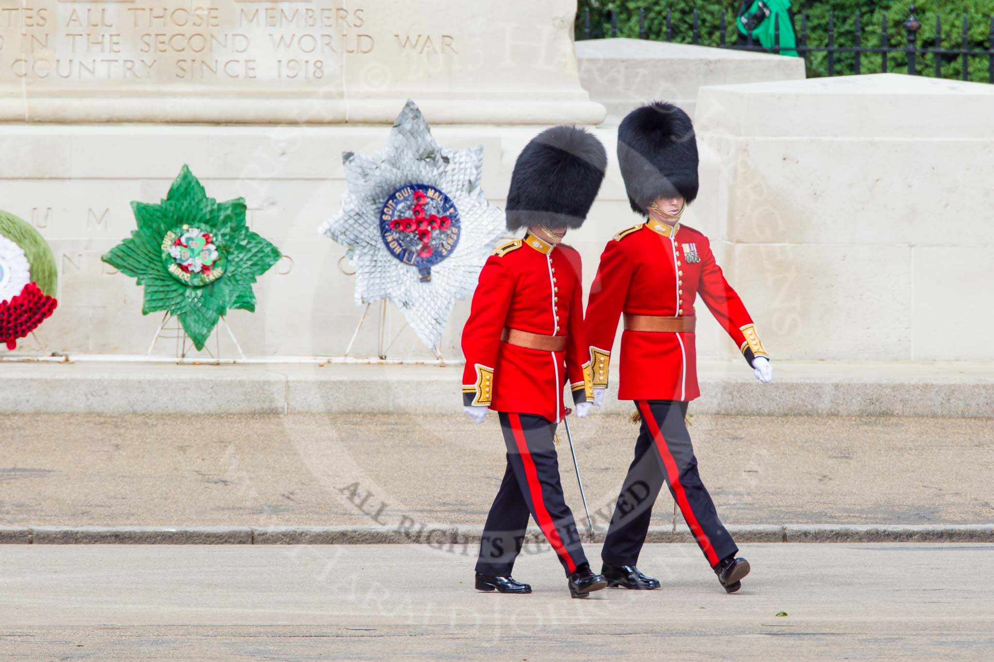 Trooping the Colour 2013: The third pair of officers following the Keepers of the Ground, Second Lieutenant D R Wellham and a Major J M Young, Grenadier Guards. Image #31, 15 June 2013 09:56 Horse Guards Parade, London, UK