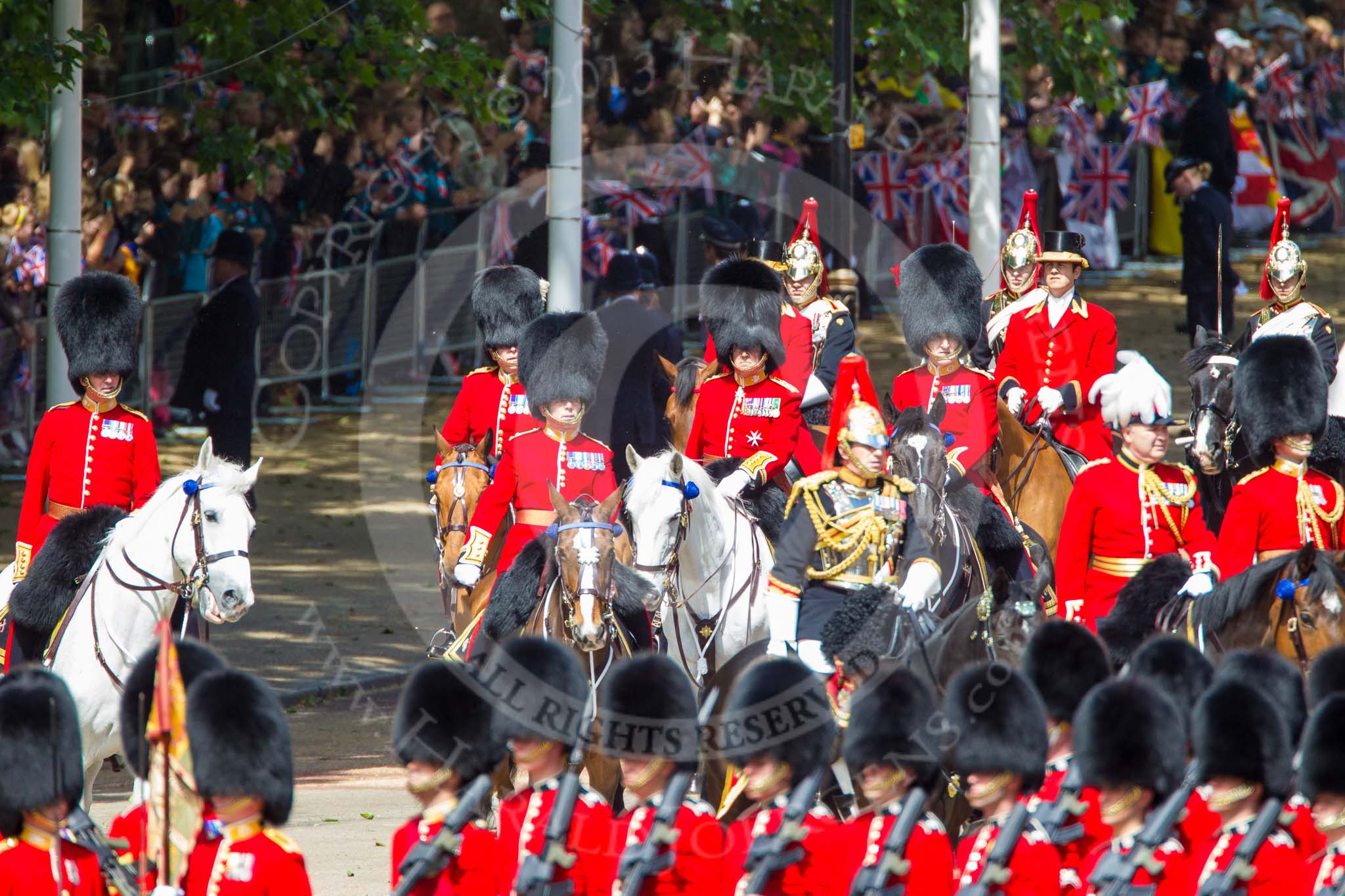 Trooping the Colour 2013: The Royal Procession is turning from Horse Guards Road to Horse Guards Parade. For names and details see the following images. Image #269, 15 June 2013 10:58 Horse Guards Parade, London, UK