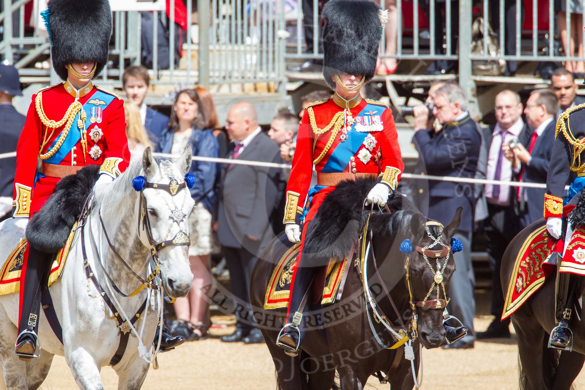 Trooping the Colour 2013: Two of the Royal Colonels - HRH The Duke of Cambridge, Colonel Irish Guards and HRH The Prince of Wales, Colonel Welsh Guards. Image #280, 15 June 2013 10:59 Horse Guards Parade, London, UK