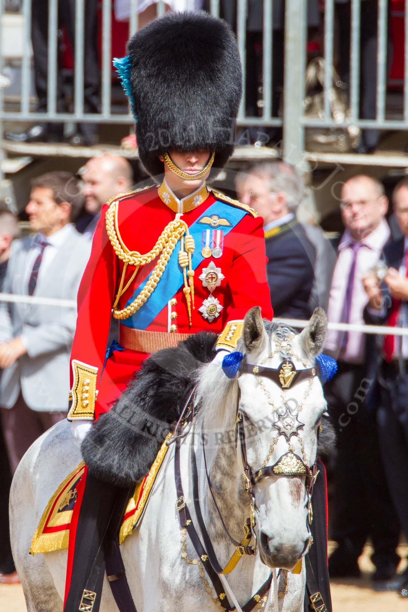 Trooping the Colour 2013: HRH The Duke of Cambridge, Colonel Irish Guards, following the Glass Coach with the other Royal Colonels. Image #282, 15 June 2013 10:59 Horse Guards Parade, London, UK