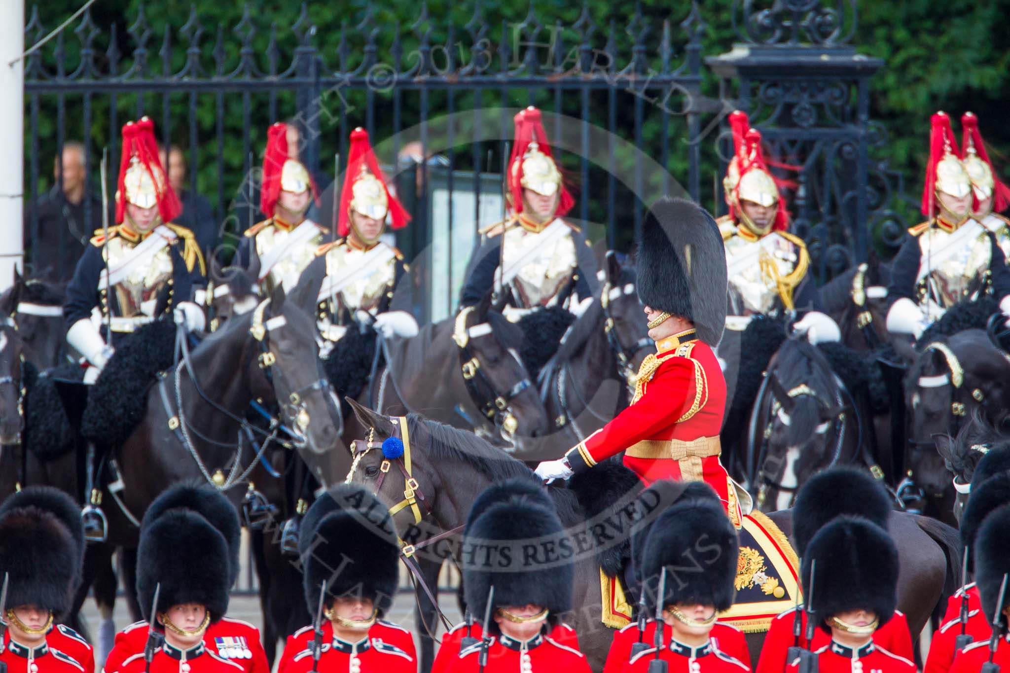 Trooping the Colour 2013: The Brigade Major Household Division Lieutenant Colonel Simon Soskin, Grenadier Guards, during the Inspection of the Line. Image #343, 15 June 2013 11:05 Horse Guards Parade, London, UK