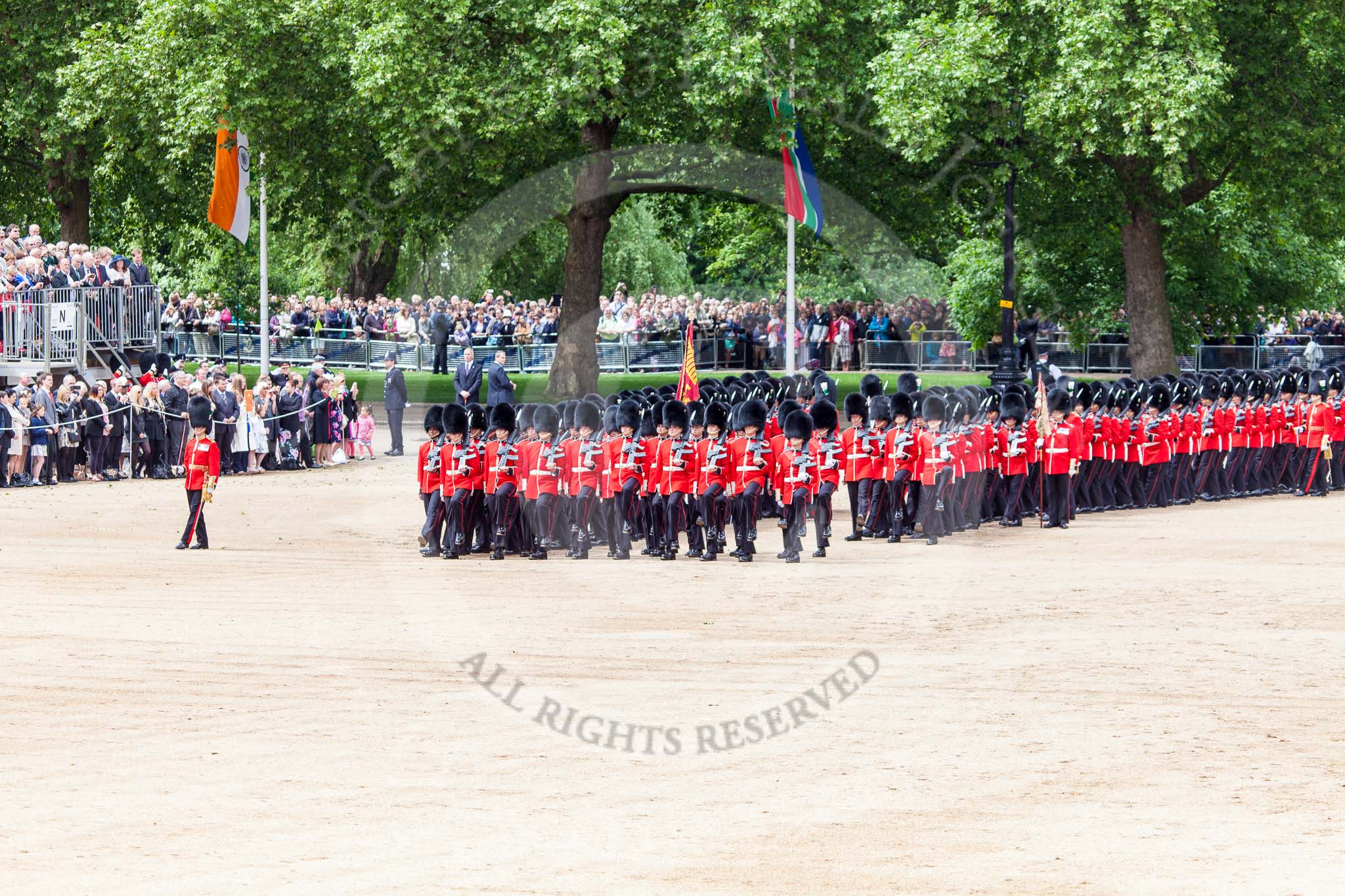 Trooping the Colour 2013: No. 1 Guard (Escort to the Colour),1st Battalion Welsh Guards, at the begin of the March Past. Image #524, 15 June 2013 11:32 Horse Guards Parade, London, UK