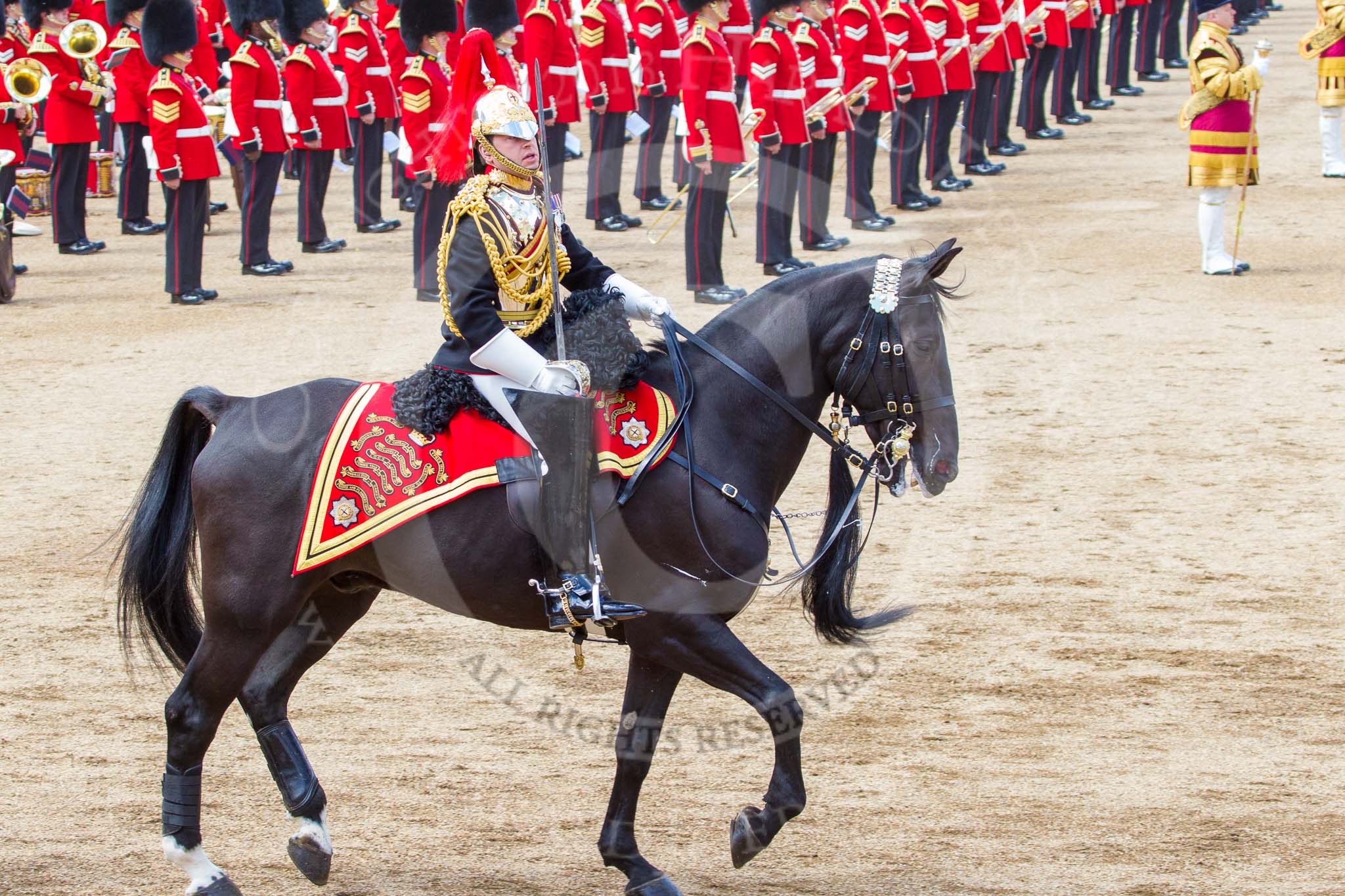 Trooping the Colour 2013: The Third and Forth Divisions of the Sovereign's Escort, The Blues and Royals, during the Ride Past, here Captain R W Hills. Image #733, 15 June 2013 11:59 Horse Guards Parade, London, UK