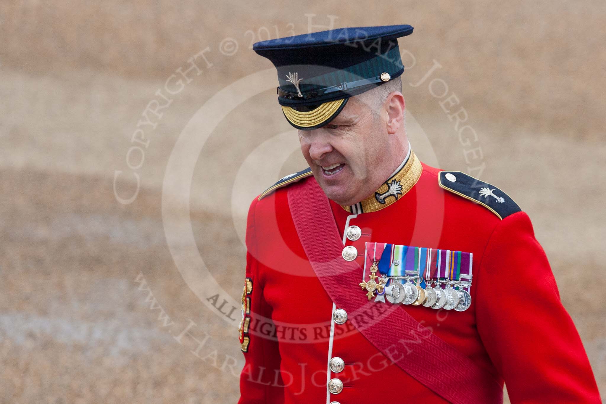 Trooping the Colour 2015: WO1 Garrison Sergeant Major W D G Mott OBE MVO, Welsh Guards, the man in charge of ceremonial events for London District, on his last day at work before retiring from the army. Image #24, 13 June 2015 09:52 Horse Guards Parade, London, UK