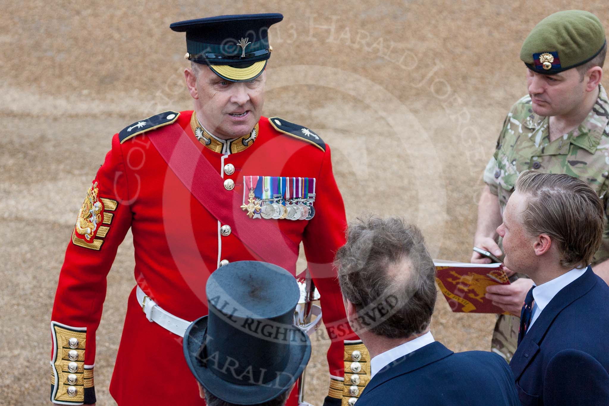 WO1 Garrison Sergeant Major W D G Mott OBE MVO, Welsh Guards, the man in charge of ceremonial events for London District, on his last day at work before retiring from the army.