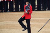 Colour Sentry Guardsman Jonathon Hughes (26) and Colour Sergeant Sam McAuley (31) during The Colonel's Review 2018 (final rehearsal for Trooping the Colour, The Queen's Birthday Parade)  at Horse Guards Parade, Westminster, London, 2 June 2018, 10:32.
