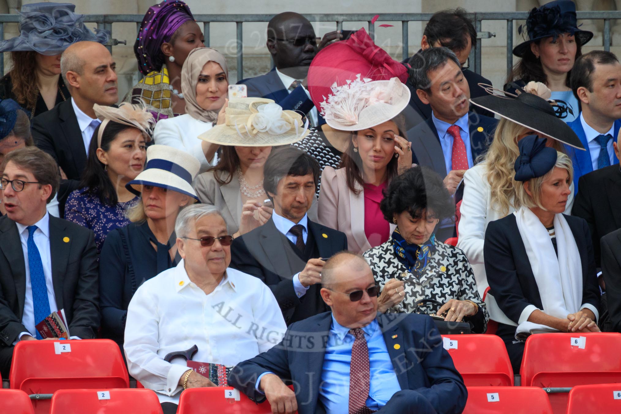 Foreign dignitaries and diplomats before Trooping the Colour 2018, The Queen's Birthday Parade at Horse Guards Parade, Westminster, London, 9 June 2018, 10:20.