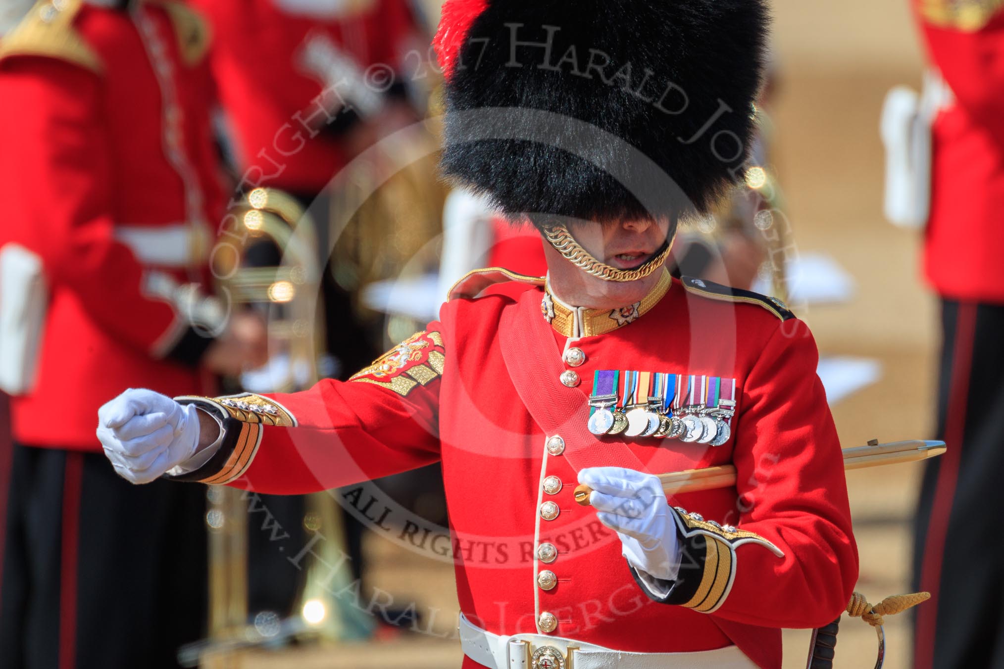 Garrison Sergeant Major (GSM) Headquarters London District, Warrant Officer Class 1 Andrew (Vern) Strokes before Trooping the Colour 2018, The Queen's Birthday Parade at Horse Guards Parade, Westminster, London, 9 June 2018, 10:23.