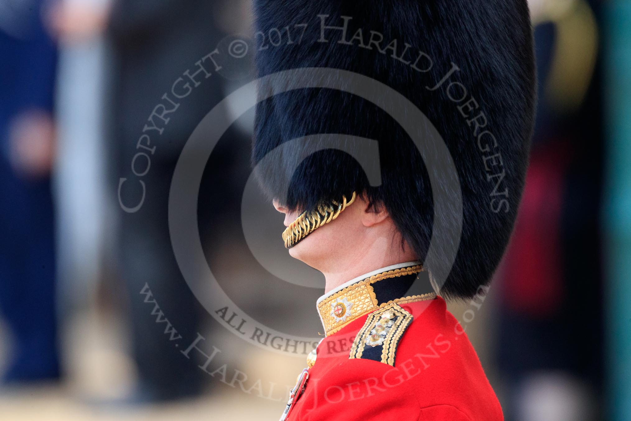 Close view of the Parade Adjutant, Captain HC Codrington, Coldstream Guards (30), during Trooping the Colour 2018, The Queen's Birthday Parade at Horse Guards Parade, Westminster, London, 9 June 2018, 10:23.