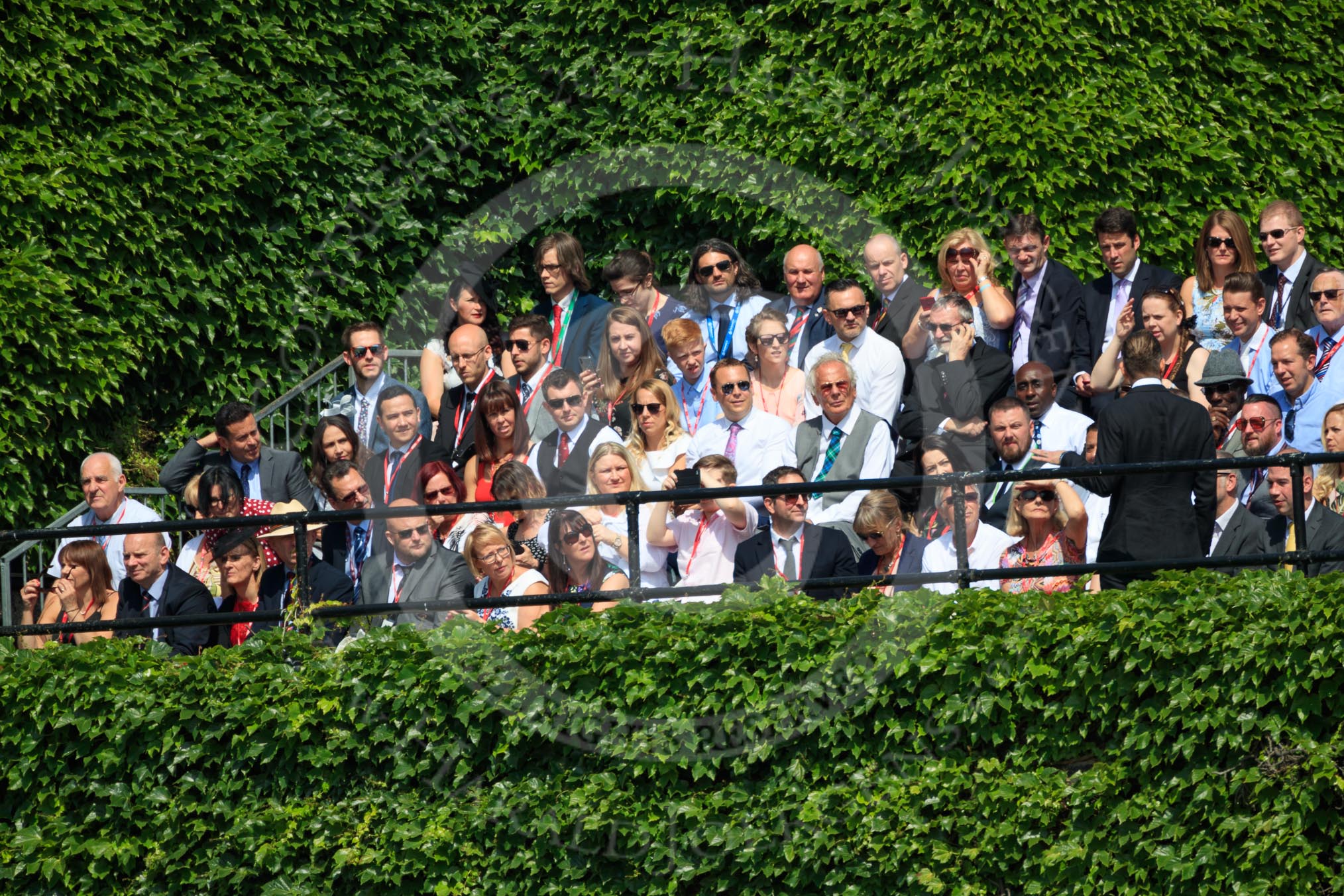 Spectators on the Citadel, the ivy clad wartime bunker next  to the Old Admiralty Building, during Trooping the Colour 2018, The Queen's Birthday Parade at Horse Guards Parade, Westminster, London, 9 June 2018, 10:36.