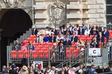 Grand stand C before at the Old Admiralty Building before Trooping the Colour 2018, The Queen's Birthday Parade at Horse Guards Parade, Westminster, London, 9 June 2018, 09:38.