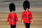 The Ensign, 2nd Lieutenant Felix Tracey, and The Captain of the Guard, Major Hamish Hardy, Number Five Guard, Nijmegen Company, Grenadier Guards, marching to Horse Guards Parade before Trooping the Colour 2018, The Queen's Birthday Parade at Horse Guards Parade, Westminster, London, 9 June 2018, 09:50.