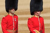 The Captain of the Guard, Major Tom F W Mortensen and The Ensign, Lieutenant Thomas Strachan (26) of Number Six Guard, F Company, Scots Guards marching to Horse Guards Parade before Trooping the Colour 2018, The Queen's Birthday Parade at Horse Guards Parade, Westminster, London, 9 June 2018, 09:54.