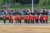 Drum Major Jonny Stranix, 1st Battalion Scots Guards, leading the Band of the Scots Guards onto Horse Guards Parade before Trooping the Colour 2018, The Queen's Birthday Parade at Horse Guards Parade, Westminster, London, 9 June 2018, 10:17.