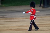 Garrison Sergeant Major (GSM) Headquarters London District, Warrant Officer Class 1 Andrew (Vern) Strokes checking everyone and everything is up to his expectations before Trooping the Colour 2018, The Queen's Birthday Parade at Horse Guards Parade, Westminster, London, 9 June 2018, 10:20.