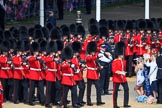Number Six Guard, F Company, Scots Guards, led by The Subaltern, Captain William Dalton Hall (27),  arrives first on Horse Guards Parade during Trooping the Colour 2018, The Queen's Birthday Parade at Horse Guards Parade, Westminster, London, 9 June 2018, 10:25.