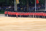 Number Five Guard, Nijmegen Company, Grenadier Guards. led by The Ensign, 2nd Lieutenant Felix Tracey, during Trooping the Colour 2018, The Queen's Birthday Parade at Horse Guards Parade, Westminster, London, 9 June 2018, 10:26.