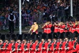 The Band of the Irish Guards, led by Drum Major Gareth Chambers, 1st Battalion Irish Guards, marching past the Youth Enclosure during Trooping the Colour 2018, The Queen's Birthday Parade at Horse Guards Parade, Westminster, London, 9 June 2018, 10:27.