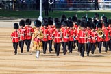 Drum Major Gareth Chambers, 1st Battalion Irish Guards leading the Band of the Irish Guards onto Horse Guards Parade during Trooping the Colour 2018, The Queen's Birthday Parade at Horse Guards Parade, Westminster, London, 9 June 2018, 10:29.