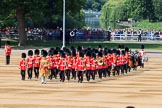 Drum Major Gareth Chambers, 1st Battalion Irish Guards leading the Band of the Irish Guards onto Horse Guards Parade during Trooping the Colour 2018, The Queen's Birthday Parade at Horse Guards Parade, Westminster, London, 9 June 2018, 10:29.