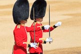 The Subaltern, Lieutenant Jake Sayers, Number Five Guard, Nijmegen Company, Grenadier Guards, and The Subaltern, Captain William Dalton Hall (27), Number Six Guard, F Company, Scots Guards, marching towards Horse Guards Arch during Trooping the Colour 2018, The Queen's Birthday Parade at Horse Guards Parade, Westminster, London, 9 June 2018, 10:30.