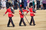 The Colour Party, Colour Sentry Guardsman Jonathon Hughes (26), Colour Sergeant Sam McAuley (31), and Colour Sentry Guardsman Sean Cunningham (21) marching towards their position on Horse Guards Parade during Trooping the Colour 2018, The Queen's Birthday Parade at Horse Guards Parade, Westminster, London, 9 June 2018, 10:32.