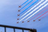 Trooping the Colour 2018: The Red Arrows over Horse Guards Parade during the RAF Flypast.
Horse Guards Parade, Westminster,
London,

United Kingdom,
on 09 June 2018 at 13:02, image #940