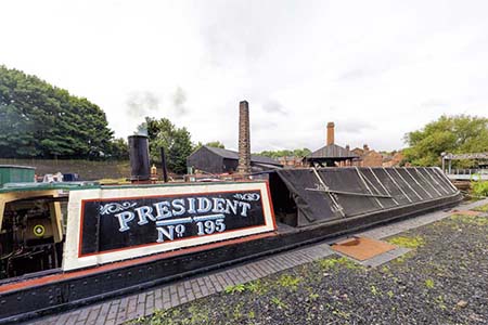 Historic narrow boat PRESIDENT, at the Black Country Living Museum in Dudley, West Midlands, UK