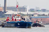 TOW River Thames Barge Driving Race 2013: Barge "Diana", by Trinity Buoy Wharf, is pulled to the start of the race..
River Thames between Greenwich and Westminster,
London,

United Kingdom,
on 13 July 2013 at 11:37, image #33