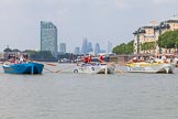 TOW River Thames Barge Driving Race 2013: Three barges abreast - from left "Darren Lacey", by Princess Pocahontas, "Spirit of Mountabatten", by Mechanical Movements and Enabling Services Ltd, and "Hoppy", by GPS Fabrication, approaching Masthouse Terrace Pier. In the background the skyscrapers in the City of London..
River Thames between Greenwich and Westminster,
London,

United Kingdom,
on 13 July 2013 at 12:41, image #172