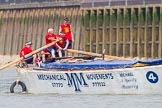 TOW River Thames Barge Driving Race 2013: Barge "Spirit of Mountabatten", by Mechanical Movements and Enabling Services Ltd, during the race..
River Thames between Greenwich and Westminster,
London,

United Kingdom,
on 13 July 2013 at 12:47, image #205