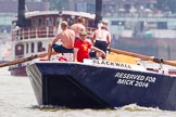 TOW River Thames Barge Driving Race 2013: Barge "Blackwall", by the Port of London Authority, at the start of the race..
River Thames between Greenwich and Westminster,
London,

United Kingdom,
on 13 July 2013 at 12:49, image #227